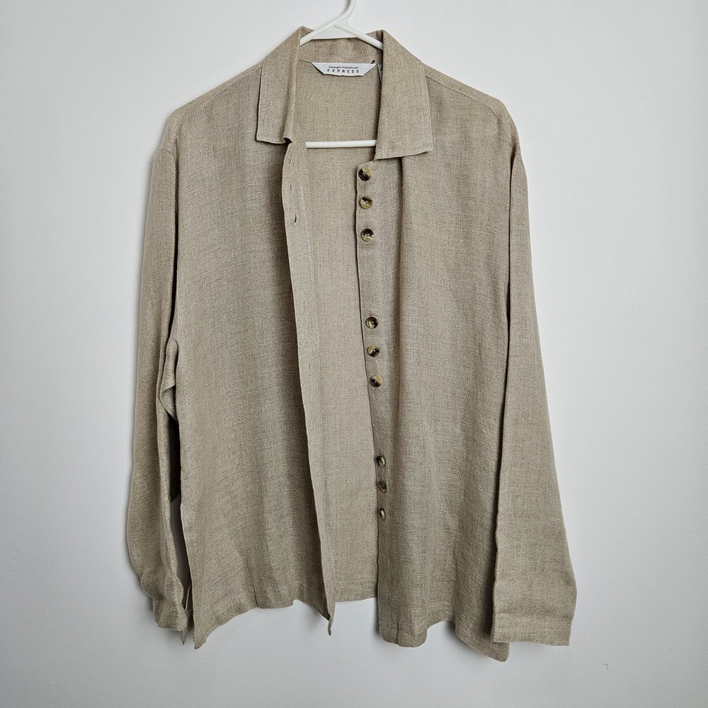 EXPRESS Compagnie Intl Linen Top Shirt Size‎ M Lightweight Jacket Button Beige
